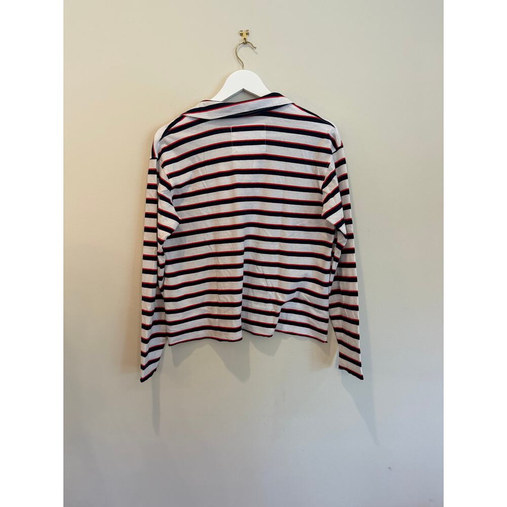 Frank & Eileen Eileen Striped Long Sleeve Polo Tee White Navy Red XS Made in USA - Picture 4 of 5